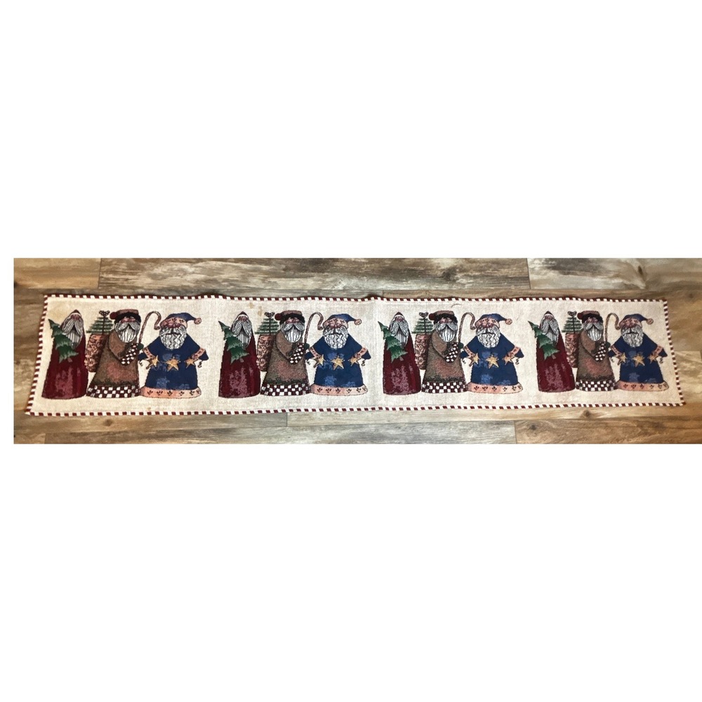 Christmas Santa Claus Table Runner Tapestry Fabric Holiday Decor Festive